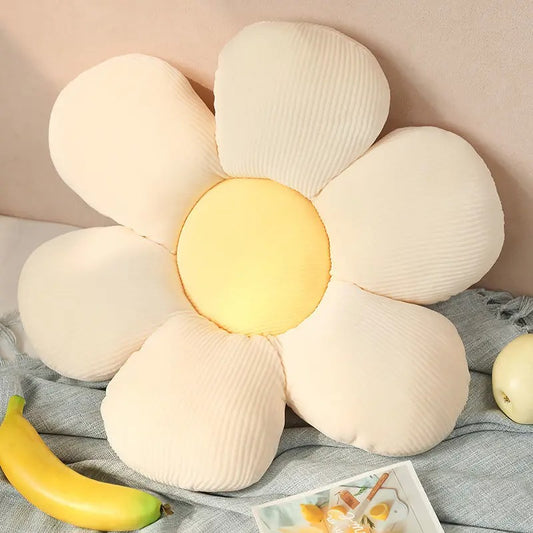 Décoration |Coussin Fleur™ Pétales blanche et coeur jaune